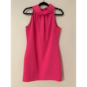 STS Sail to Sable Hot Pink Cowl High Neck Sleeveless Dress Button back EUC XS